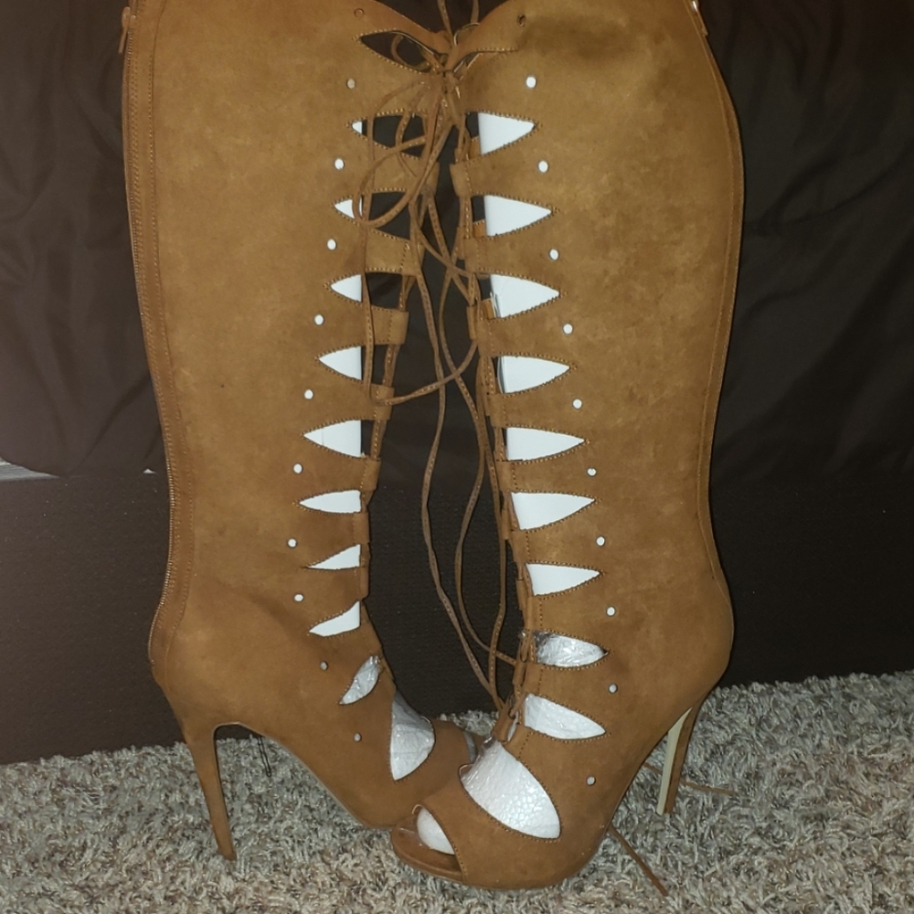 Knee High Open Toe Heeled Boots